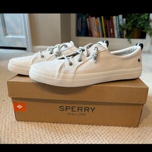 NEW Sperry Crest Vibe Linen Sneaker off white woman 12 shoes slip on canvas boat